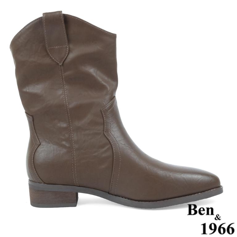 Ben&1966高級超纖皮革v口西部短靴-咖啡(237162)