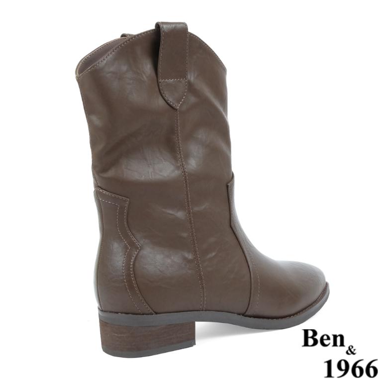 Ben&1966高級超纖皮革v口西部短靴-咖啡(237162)