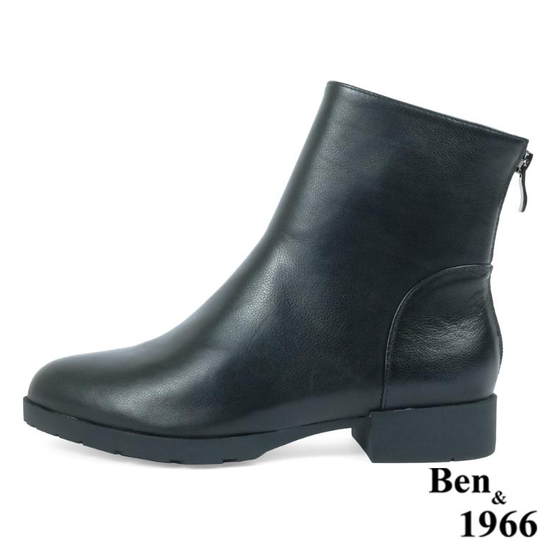 Ben&1966高級頭層牛皮素面百搭倒靴-黑(237181)