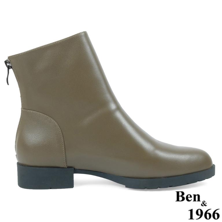 Ben&1966高級頭層牛皮素面百搭倒靴-橄欖綠(237182)