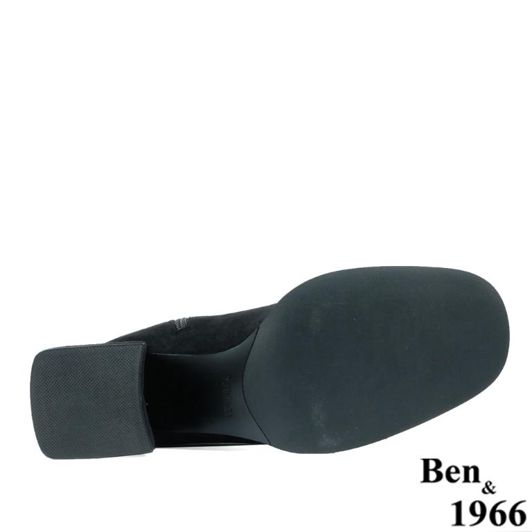 Ben&1966高級彈力絨布氣質邊鑽方頭膝上長靴-黑(237121)