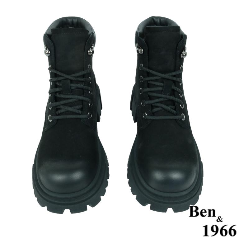 Ben&1966高級磨砂羊皮綁帶個性踝靴-黑(237201)