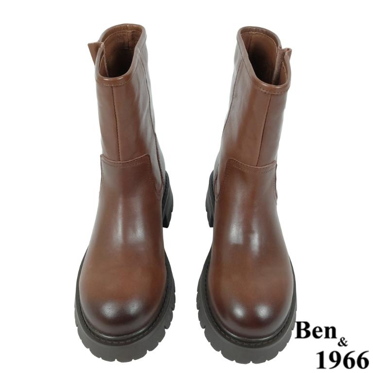Ben&1966高級頭層牛皮個性寬筒中性短靴-咖啡(237192)