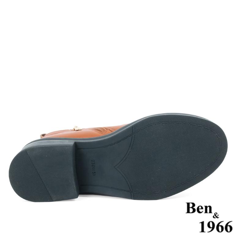 Ben&1966高級頭層牛皮交叉側帶素面踝靴-焦糖橘(237132)