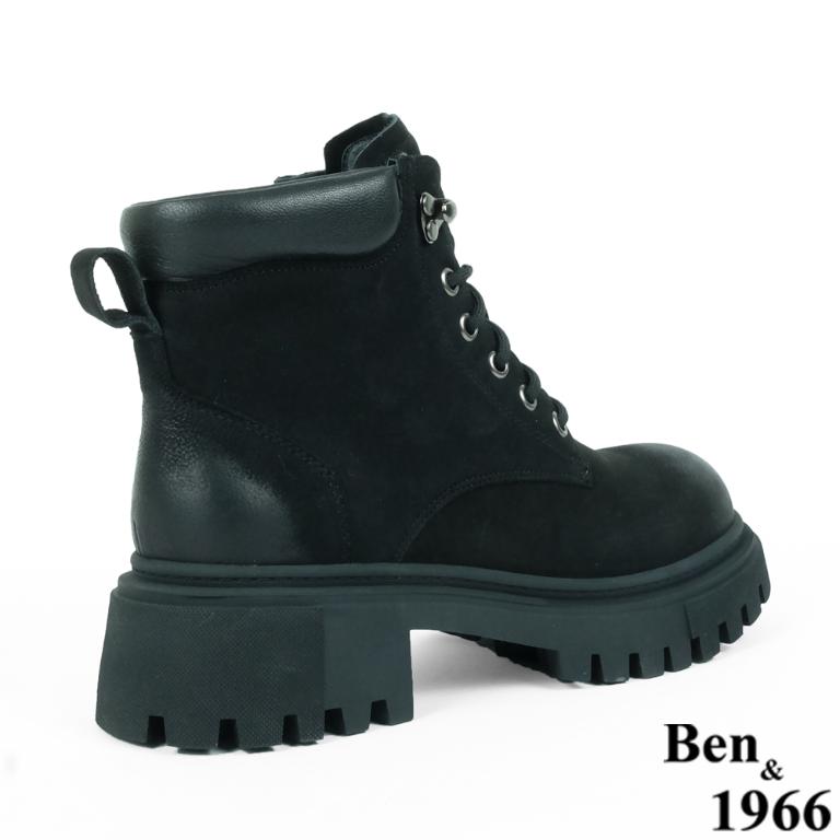 Ben&1966高級磨砂羊皮綁帶個性踝靴-黑(237201)