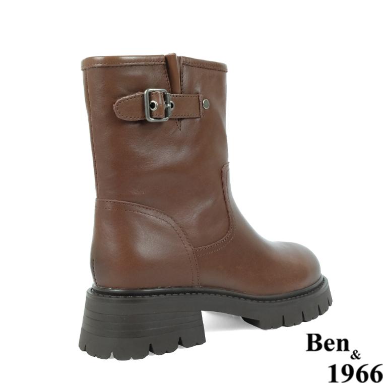 Ben&1966高級頭層牛皮個性寬筒中性短靴-咖啡(237192)