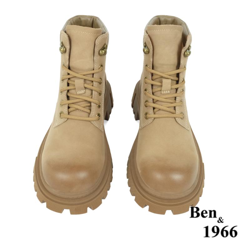Ben&1966高級磨砂羊皮綁帶個性踝靴-卡其(237202)