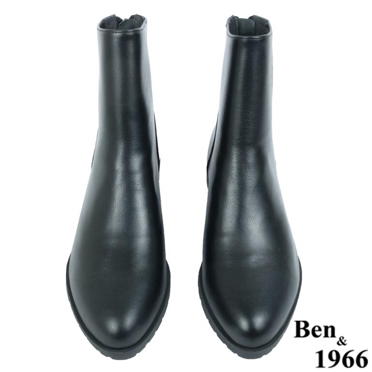 Ben&1966高級頭層牛皮素面百搭倒靴-黑(237181)