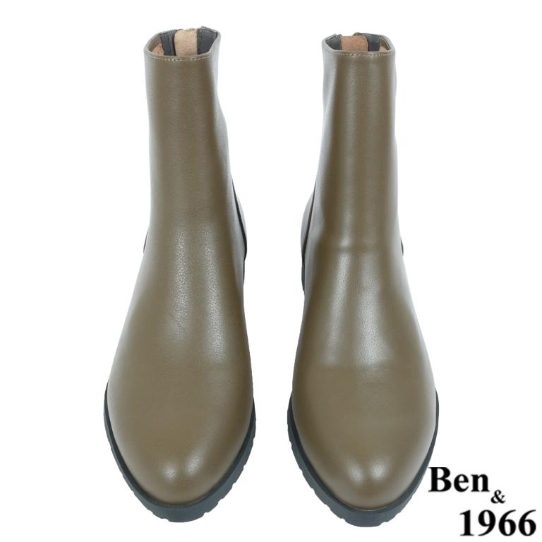 Ben&1966高級頭層牛皮素面百搭倒靴-橄欖綠(237182)