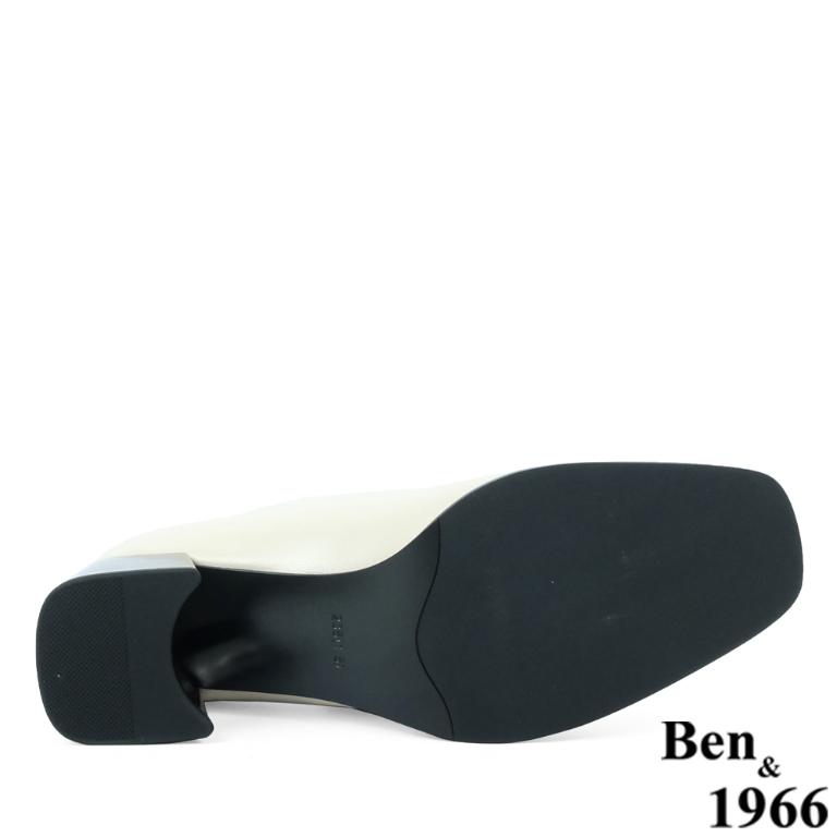 Ben&1966高級羊皮氣質方頭亮面粗跟踝靴-米白(237172)