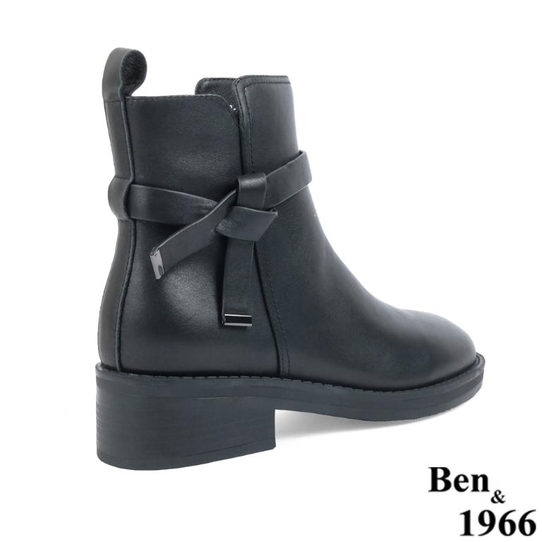 Ben&1966高級頭層牛皮交叉側帶素面踝靴-黑(237131)