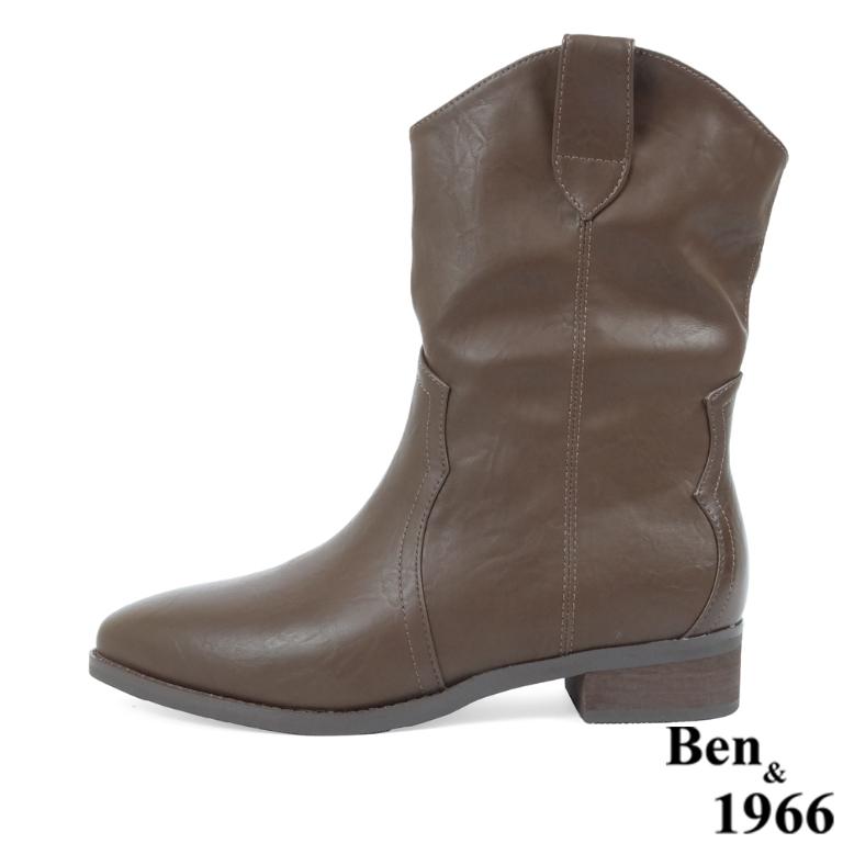 Ben&1966高級超纖皮革v口西部短靴-咖啡(237162)