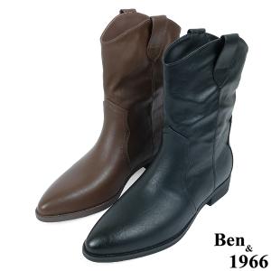 Ben&1966高級超纖皮革v口西部短靴-黑(237161)