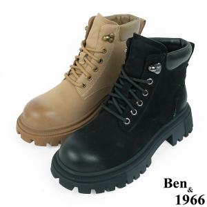Ben&1966高級磨砂羊皮綁帶個性踝靴-黑(237201)