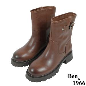Ben&1966高級頭層牛皮個性寬筒中性短靴-咖啡(237192)