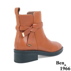 Ben&1966高級頭層牛皮交叉側帶素面踝靴-焦糖橘(237132)
