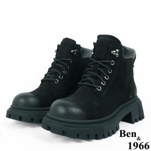 Ben&1966高級磨砂羊皮綁帶個性踝靴-黑(237201)