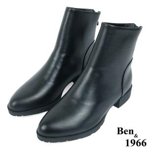 Ben&1966高級頭層牛皮素面百搭倒靴-黑(237181)