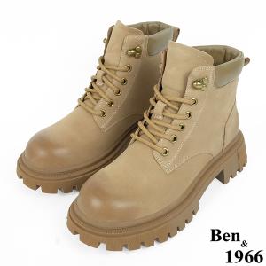 Ben&1966高級磨砂羊皮綁帶個性踝靴-卡其(237202)