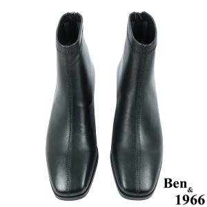 Ben&1966高級羊皮氣質方頭亮面粗跟踝靴-黑(237171)