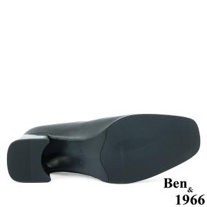Ben&1966高級羊皮氣質方頭亮面粗跟踝靴-黑(237171)
