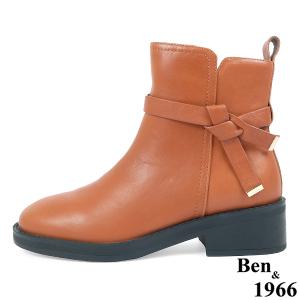 Ben&1966高級頭層牛皮交叉側帶素面踝靴-焦糖橘(237132)
