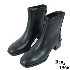 Ben&1966高級彈力羊皮氣質方頭踝靴-黑(237111)