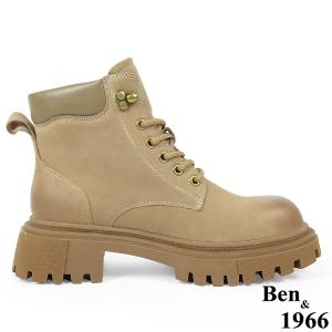 Ben&1966高級磨砂羊皮綁帶個性踝靴-卡其(237202)