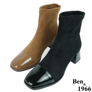 Ben&1966高級彈力布拼接牛漆皮時尚短靴-淺咖(237142)