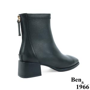 Ben&1966高級彈力羊皮氣質方頭踝靴-黑(237111)