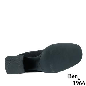 Ben&1966高級彈力絨布氣質邊鑽方頭膝上長靴-黑(237121)