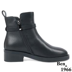 Ben&1966高級頭層牛皮交叉側帶素面踝靴-黑(237131)