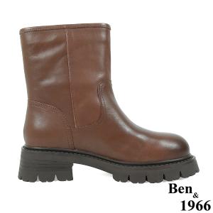 Ben&1966高級頭層牛皮個性寬筒中性短靴-咖啡(237192)