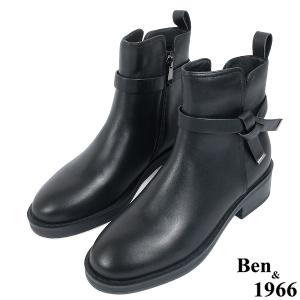 Ben&1966高級頭層牛皮交叉側帶素面踝靴-黑(237131)