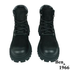 Ben&1966高級磨砂羊皮綁帶個性踝靴-黑(237201)