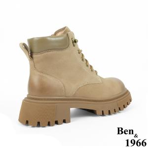 Ben&1966高級磨砂羊皮綁帶個性踝靴-卡其(237202)