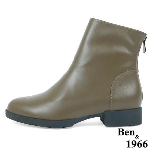 Ben&1966高級頭層牛皮素面百搭倒靴-橄欖綠(237182)