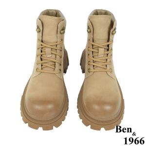 Ben&1966高級磨砂羊皮綁帶個性踝靴-卡其(237202)