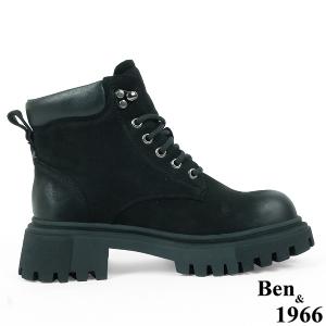 Ben&1966高級磨砂羊皮綁帶個性踝靴-黑(237201)