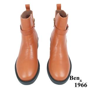 Ben&1966高級頭層牛皮交叉側帶素面踝靴-焦糖橘(237132)