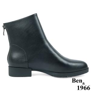 Ben&1966高級頭層牛皮素面百搭倒靴-黑(237181)