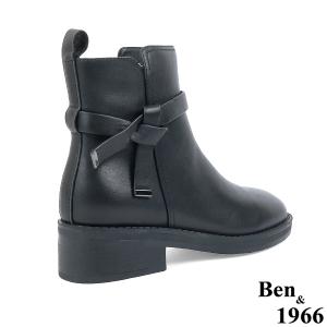 Ben&1966高級頭層牛皮交叉側帶素面踝靴-黑(237131)