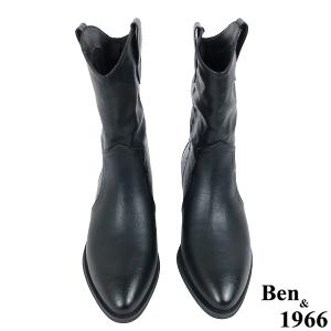 Ben&1966高級超纖皮革v口西部短靴-黑(237161)
