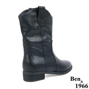 Ben&1966高級超纖皮革v口西部短靴-黑(237161)