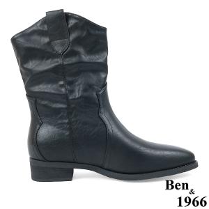 Ben&1966高級超纖皮革v口西部短靴-黑(237161)