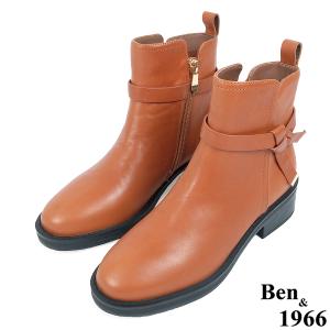 Ben&1966高級頭層牛皮交叉側帶素面踝靴-焦糖橘(237132)