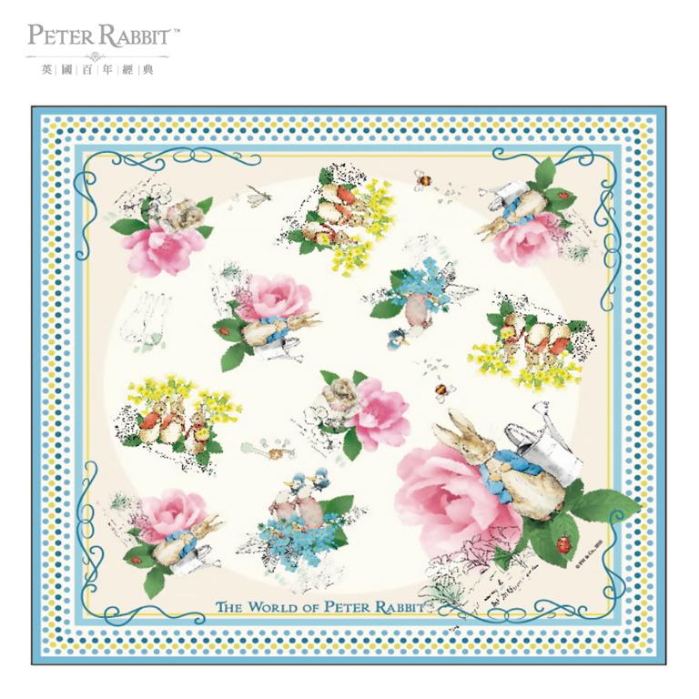 PETER RABBIT 比得兔 比得兔方絲巾-玫瑰花藍 (棉)