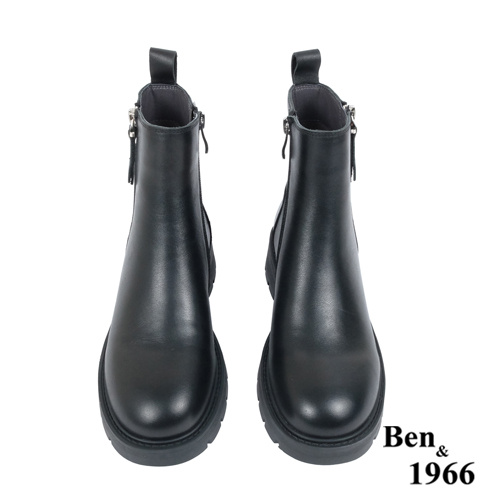 Ben&1966高級頭層牛皮側拉鍊造型短靴-黑(237241)