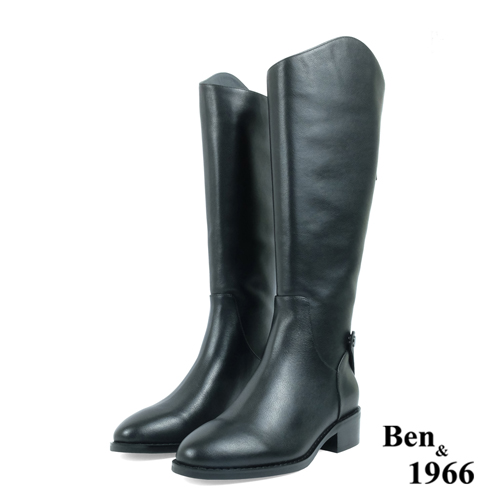 Ben&1966高級頭層牛皮百搭個性長靴-黑(237501)