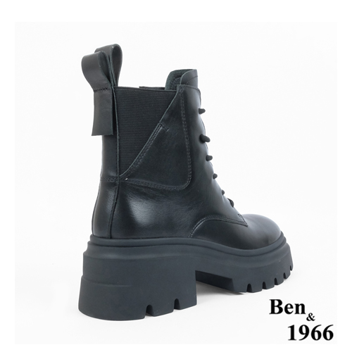 Ben&1966高級頭層牛皮個性綁帶短靴-黑(237251)